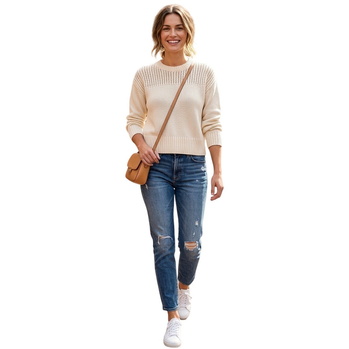 Ralph Lauren Womens Mixed Knit Sweater Cream Ivory Cotton Viscose Long Sleeve M